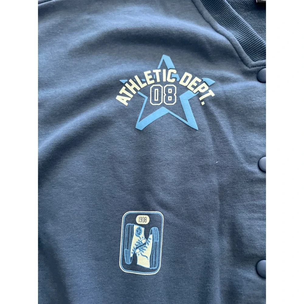Converse Girls XL Slacker Blue Snap Front Varsity Cardigan Sweatshirt 4MH371-UFL